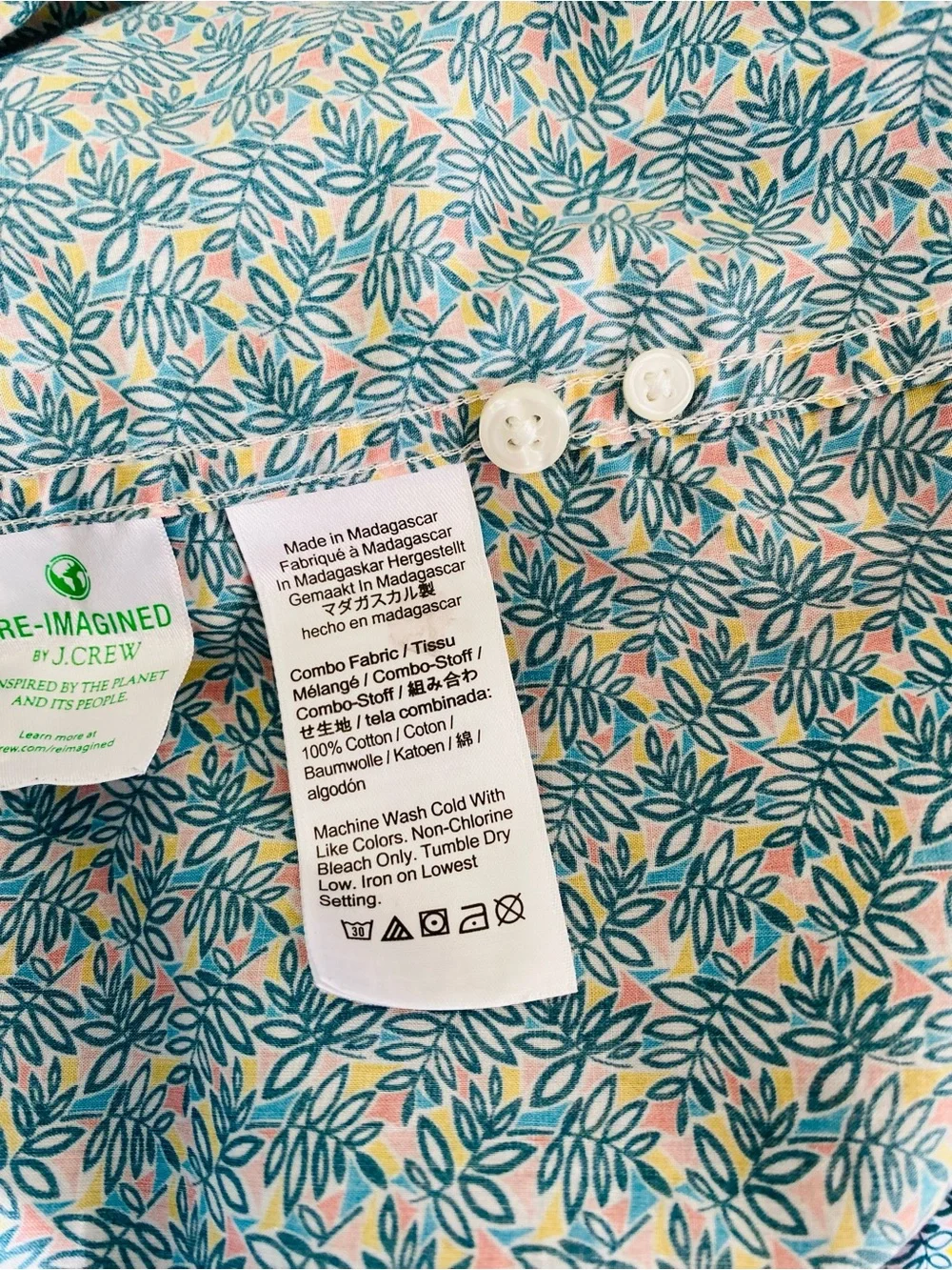 J. Crew Liberty Meridian Green Floral Short Sleeve Poplin Shirt Size L